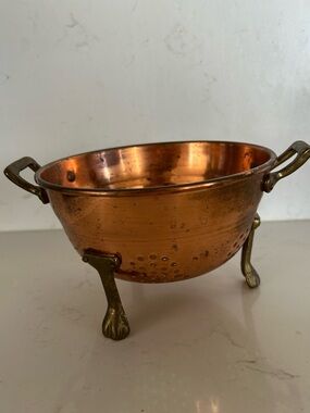 Vintage Copper Colander with Brass Claw Feet